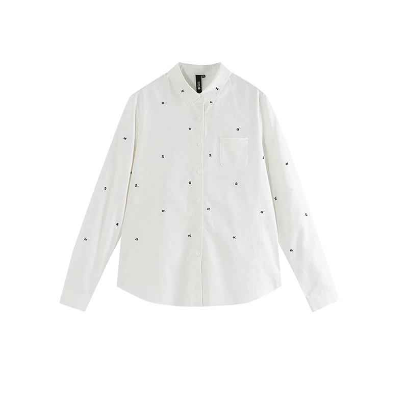 Toyouth, Женская Весенняя блузка, повседневная с вышитым сердцем, с длинным рукавом, белые рубашки, Новое поступление, женские блузки