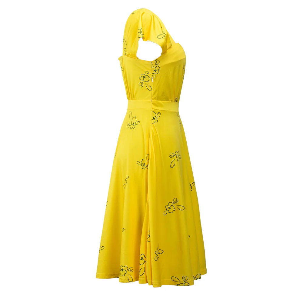 Новинка, La Land платье, Миа Эмма, карнавальный костюм, каменное летнее желтое Цветочное платье с коротким и широким подолом для взрослых