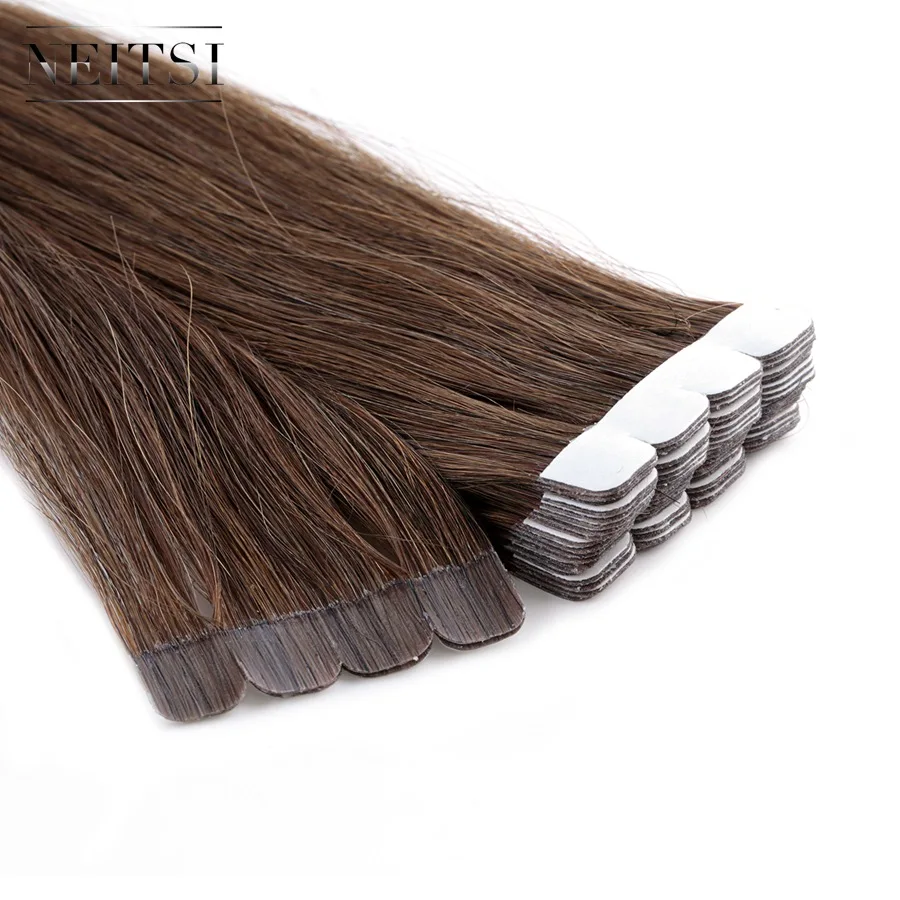 Neitsi мини-лента для наращивания человеческих волос, клейкие 1" 16" 2", не Remy, двухсторонняя лента, прямые натуральные волосы - Цвет: #8