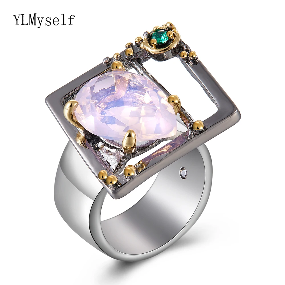 Большое кольцо квадратной формы с большим розовым цирконием Гипербола необычный дизайн модные ювелирные изделия женские ювелирные изделия