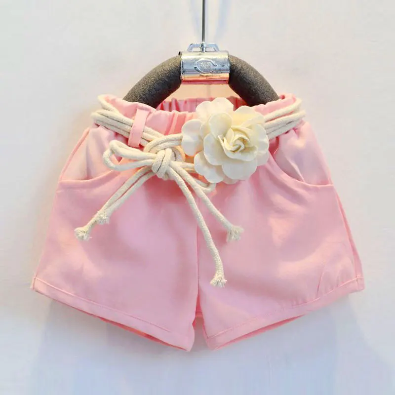 GEMTOT Baby Children Clothes Set for Girls Fly Sleeve Flower Cotton Shirt+Shorts Summer Set Sport with Belt Print Letter Clothes