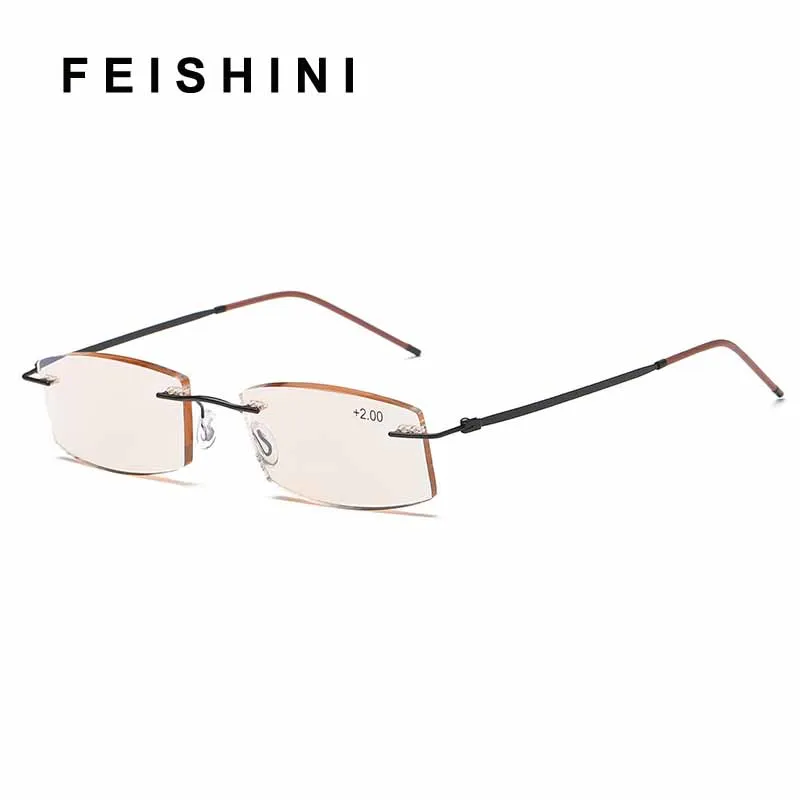 Feishini анти Синие лучи тонированные линзы компьютерные очки для чтения без оправы мужские из нержавеющей стали диоптрий пресбиопические очки Квадратные