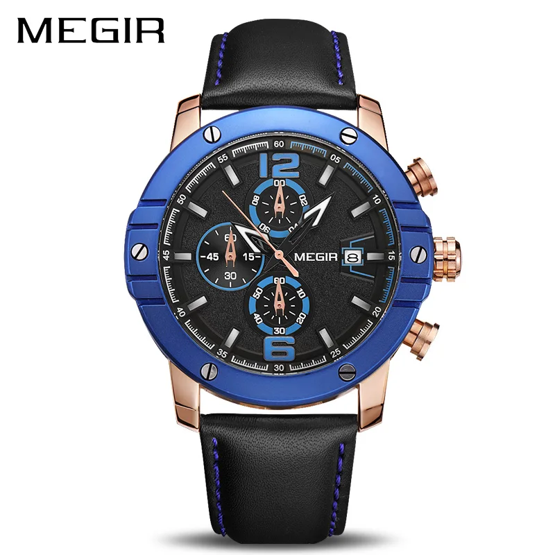 MEGIR Men Watch Relogio Masculino Top Brand Luxury Leather Military Watch Clock Men Quartz Watches