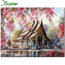 YOGOTOP 5D Сделай Сам Алмазная картина Сакура дом крестиком набор на заказ Вышивка полная квадратная дрель мозаика настенное Искусство Пейзаж QA685