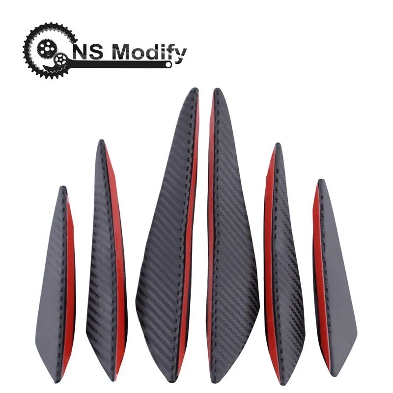 

NS Modify 6pcs/set Carbon Fiber Front Lip Car Spoiler Canards Splitter Fin Car Spoiler Canards Valence Chin Accessory Universal
