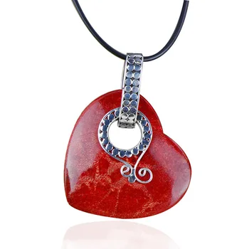 Vintage Heart Coral Pendant Necklace For Lady Ethnic Real 925 Sterling Silver Gemstone Pendant Anniversary Gift Women Jewelry Vintage Heart Coral Pendant Necklace For Lady Ethnic Real 925 Sterling Silver Gemstone Pendant Anniversary Gift Women Jewelry