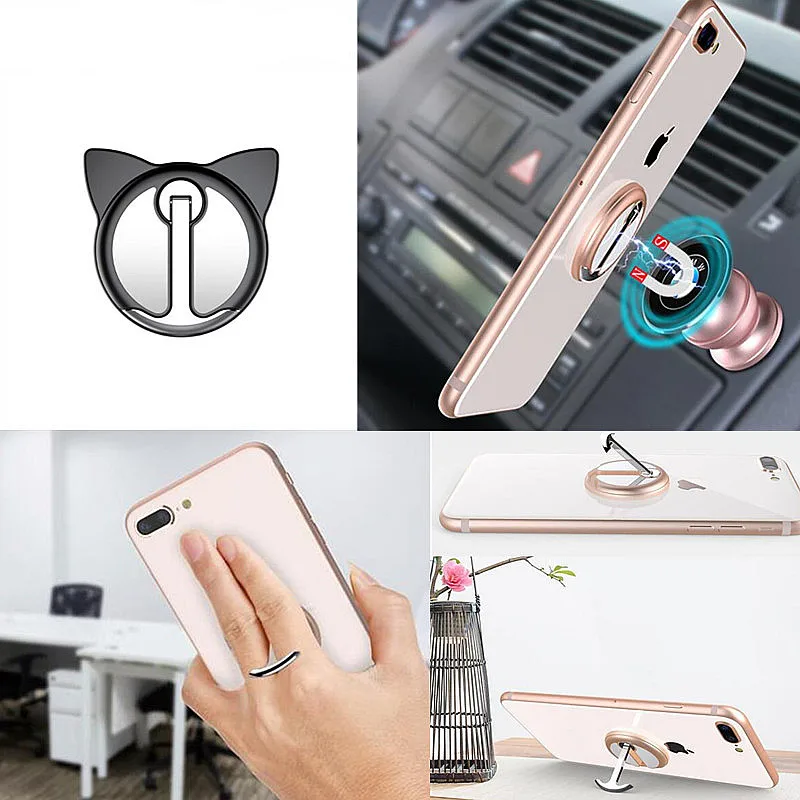 Cute Cat/Bear Ear Finger Ring Phone Holder For iPhone7 8 X Magnet 360 Degree Mobile Cell Phone Stand For Samsung Galaxy S9 S8 S7 Cute Cat/Bear Ear Finger Ring Phone Holder For iPhone7 8 X Magnet 360 Degree Mobile Cell Phone Stand For Samsung Galaxy S9 S8 S7