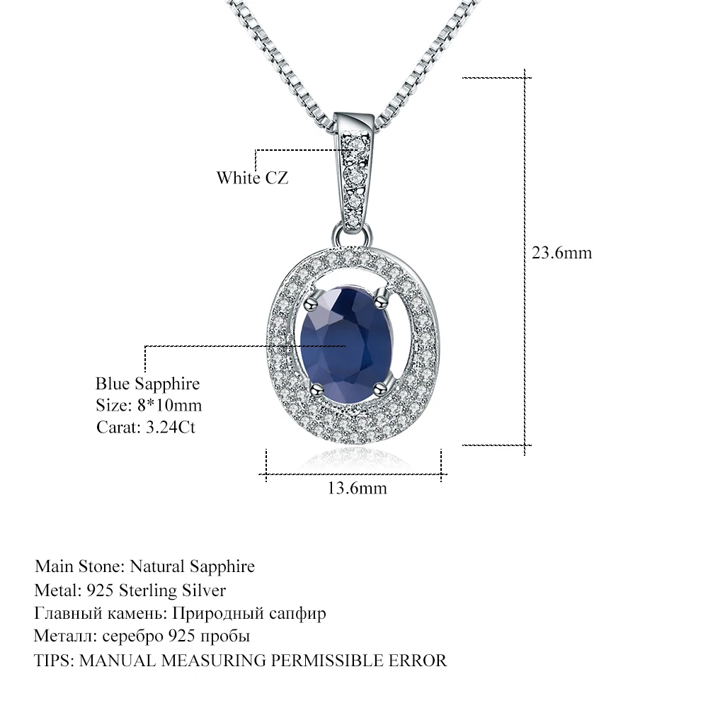 GEM'S балет 3.24Ct Овальный Натуральный Синий Сапфир кулон ожерелье из чистого 925 пробы серебра драгоценный камень классические ювелирные изделия для женщин