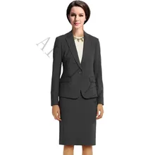 New Women Skirt Suits Charcoal Fashion Elegant Solid Long-Sleeve Knee-Length Slim Formal Female Work Jacket + Skirt Sets XS-4XL
