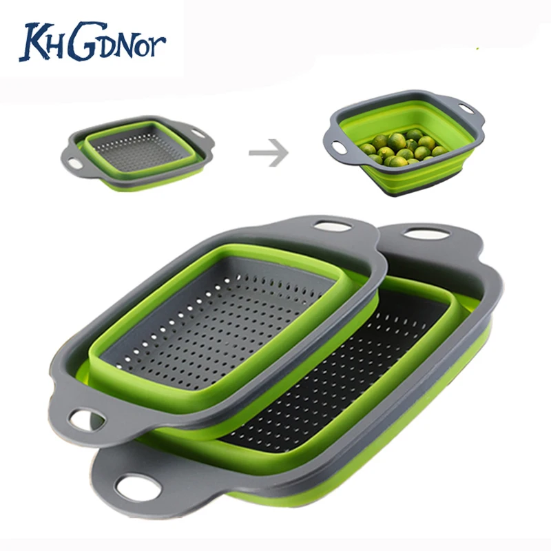 

KHGDNOR 2pcs/set Foldable Strainer Basket Collapsible Colander Sets Square Shape Fruit Vegetable Washing Drainer Kitchen Baskets