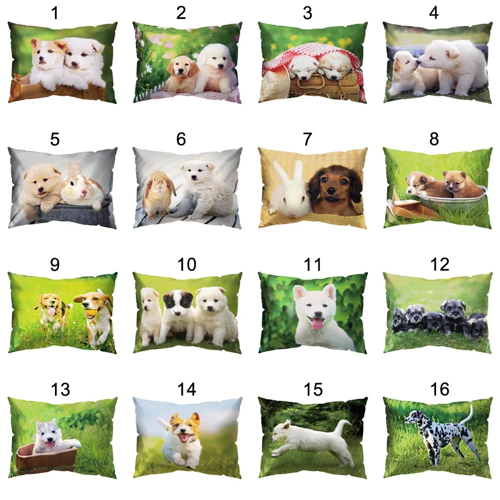 

Hot Sale 50*30cm Throw Pillow Case Dog Animal Printed Cover Pillowcase for Couch Bed