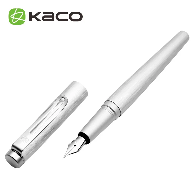 

High-end Metal Wire-drawing Silver and Black Fountian Pen KACO ANGLE Hollow Out Silver Clip Luxury Gift Ink Pens with A Box