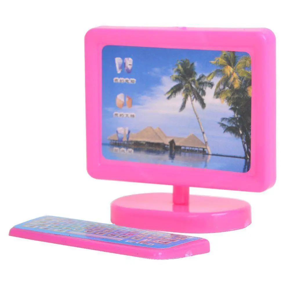

Baby Toy Miniatures Dollhouse Miniature Pink Modern Computer Furniture Doll Toys Accessories