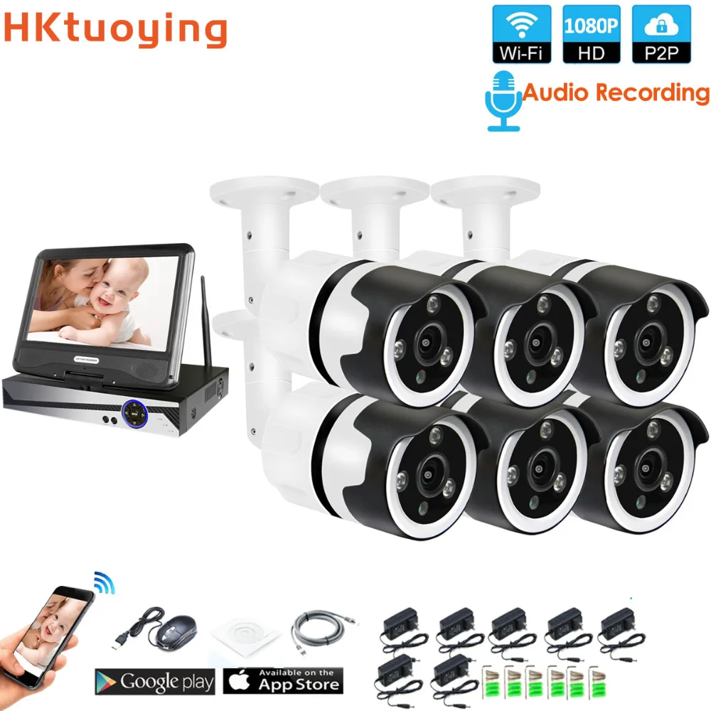

6CH audio talK HD Wireless LCDNVR Kit P2P 1080P Indoor Outdoor IR Night Vision Security 2.0MP IP Camera WIFI CCTV System