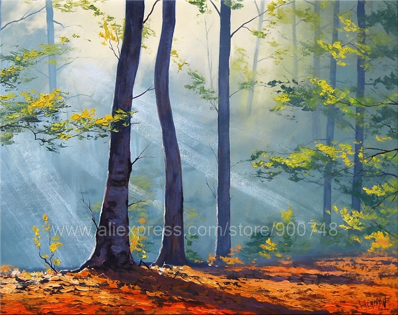 Autumn Forest Painting Commissioned Impressionist Green Trees Landscape Home Decoration Living Room Wall Pictures modern | Дом и сад