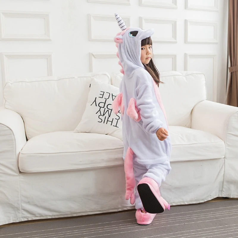 Onesie/Детские пижамы кигуруми с единорогом; Пижама с рисунком панды, единорога, стежка; Фланелевая Пижама для мальчиков и девочек; забавные пижамы с капюшоном для косплея