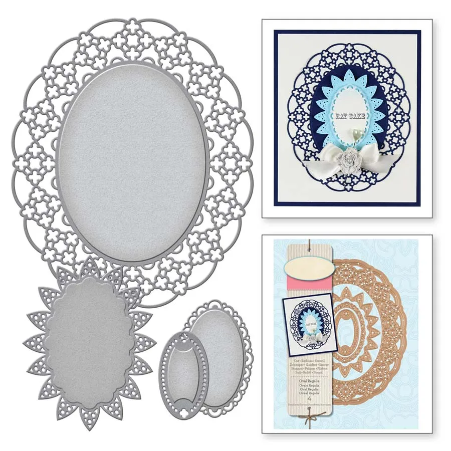 

Handcraft Metal Cutting Dies Oval Regalia Etched Dies Set Embossing Die Stencil for DIY Scrapbooking Album Card Decorative
