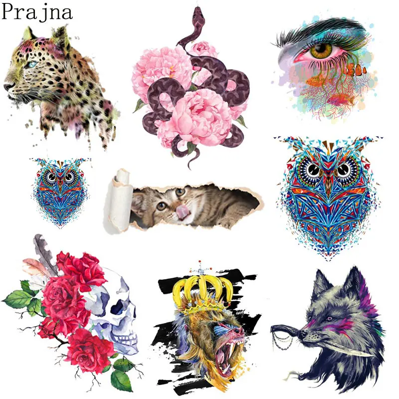 

Prajna Lion Iron On Transfers Heat Transfer Vinyl PVC Patches For Clothing Animal Snake Owl Wolf Patch Printing Sticker Washable