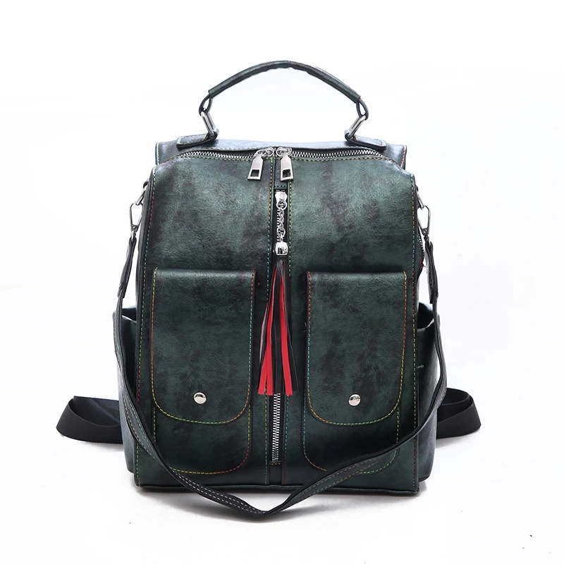 

Retro Leather Women Backpack Zipper School Backpacks For Teenage Girls Bag Large Capacity Multifunction Mochila Feminina