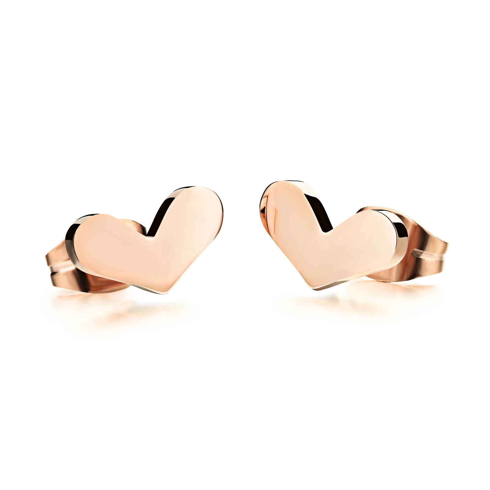 

Fashion Stainless Steel Heart Design Woman Stud Earrings Romantic Rose Gold Plated Delicate Women Girls Jewelry gift