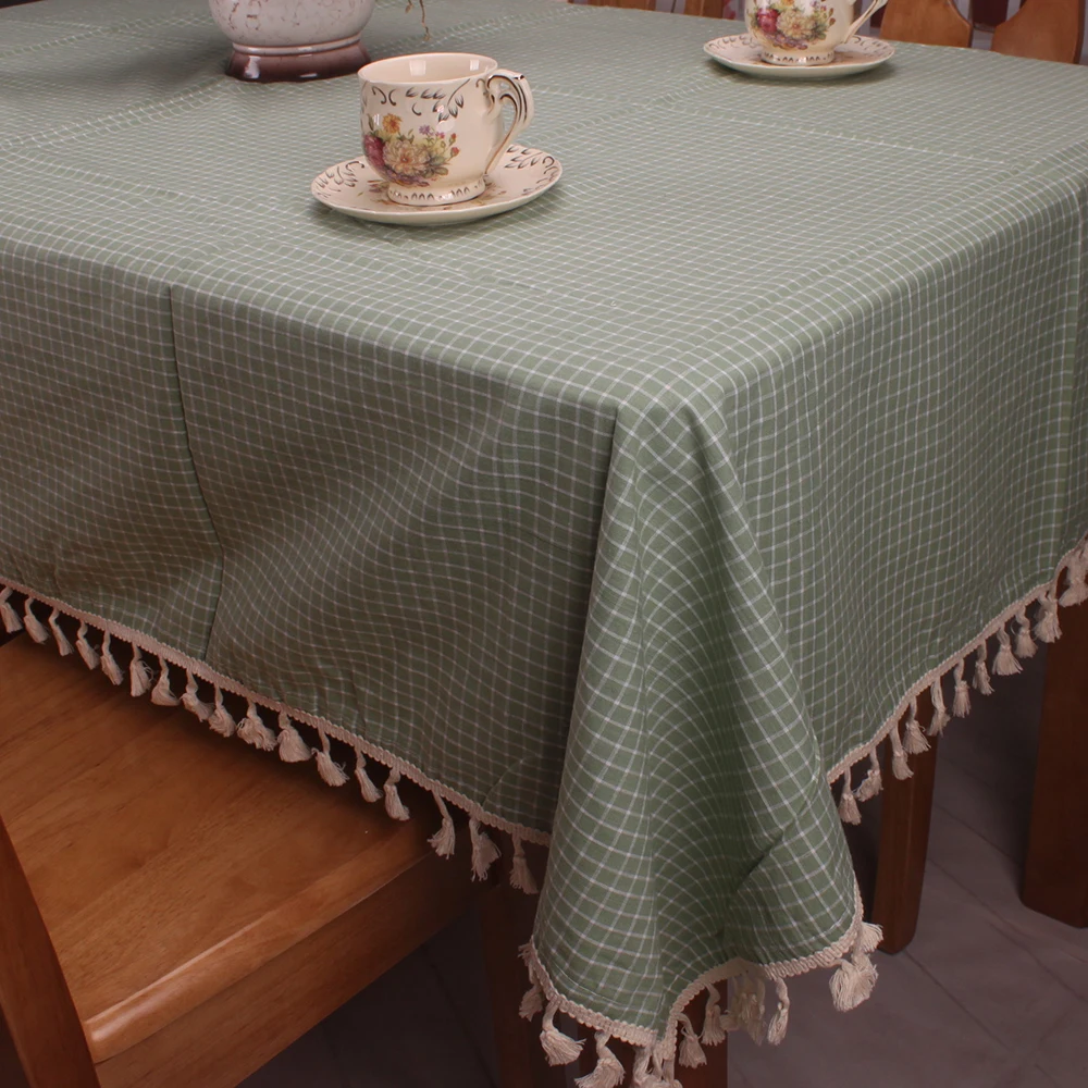 Japanese Style Ice Green Plaid Tablecloth for Tea Tables / Cotton Linen