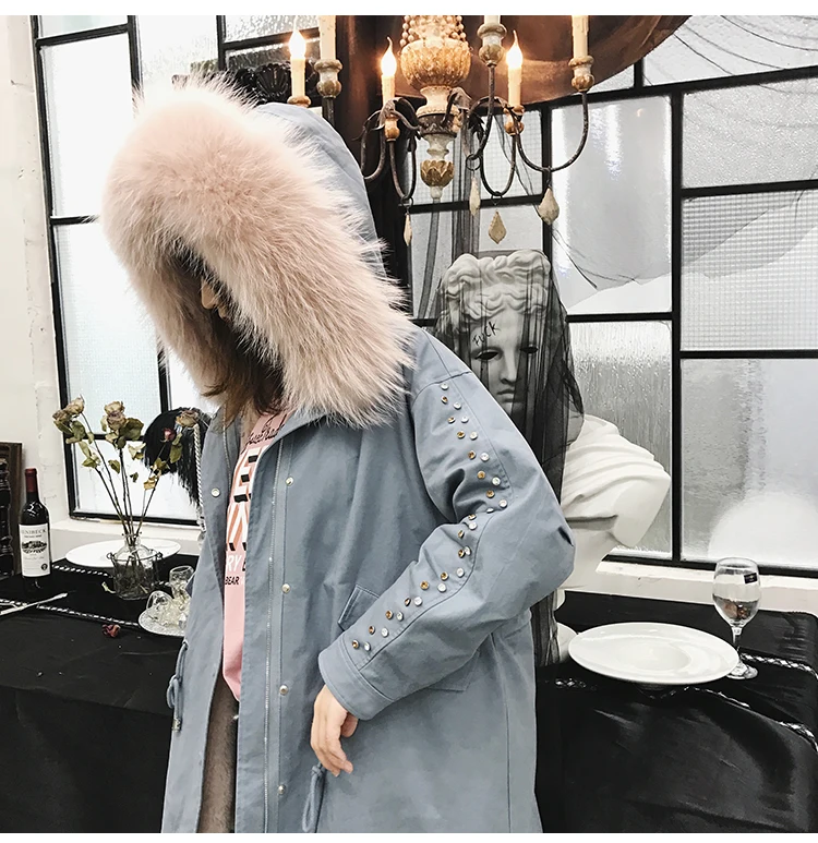 new real raccoon fur coat autumn and winter new fashion female adult long paragraph with rabbit rabbit liner warm jacket