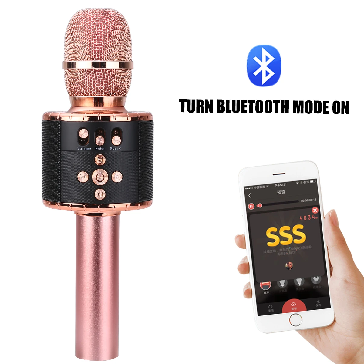 Professional Karaoke Wireless Bluetooth Microphone 4in1 Portable Handheld LED Lights USB Speaker Microphone for Home KTV