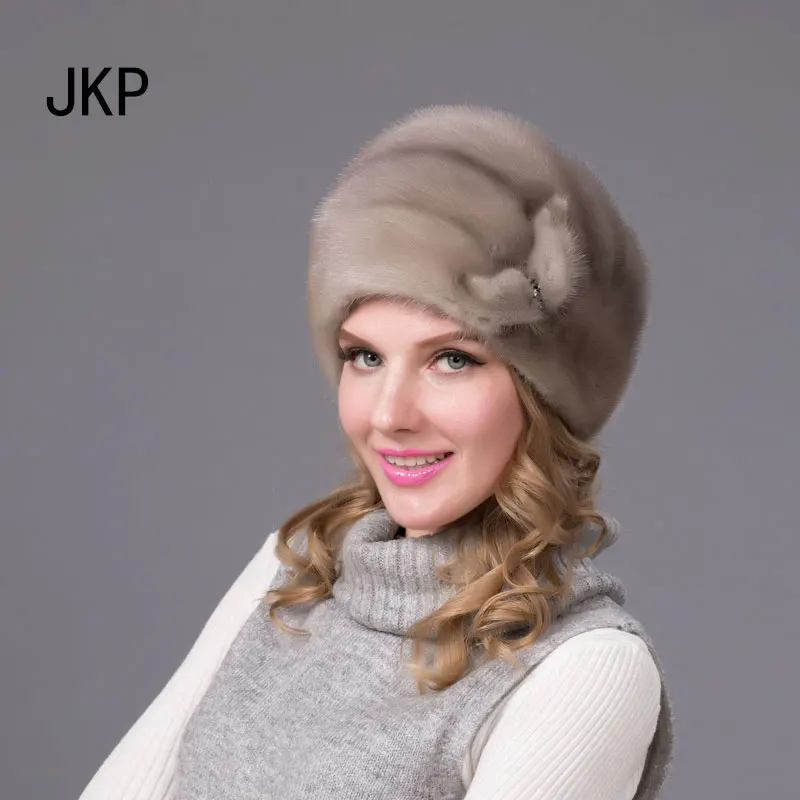 JKP зимние женские меховые шапки импортная меховая шапка из натуральной норки цветочный узор регулируемые skullies beanies модная шапка DHY-66