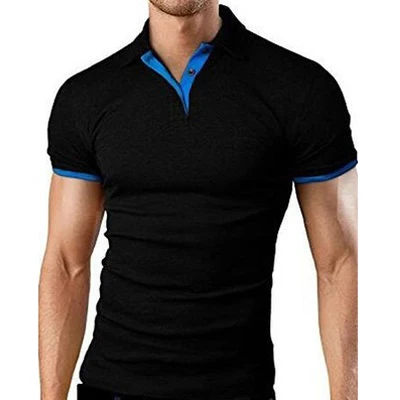 DIMUSI Для мужчин летние рубашки поло Для мужчин Повседневное короткий рукав хлопковые рубашки-поло рубашки модные топы тройники Para Hombre брендовая одежда 5XL, YA799 - Цвет: Black Blue