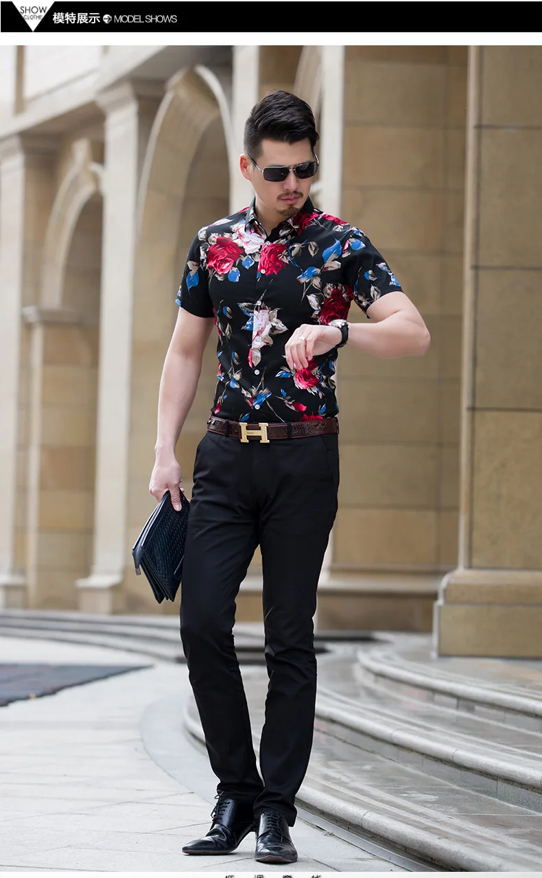 M-7XL, новинка, летняя модная мужская рубашка, приталенная, короткий рукав, цветочный рисунок, Мужская одежда, тренд размера плюс, мужские повседневные рубашки с цветочным принтом