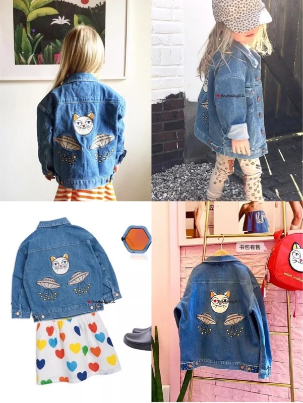 

2019 autumn baby boy clothes baby girl clothes kids jeans outwears cat pattern ufo kids clothing girls clothing boys clo