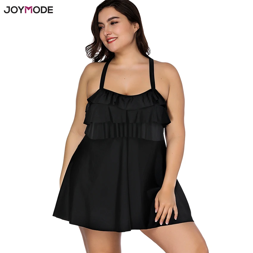 JOYMODE Black Bikini 2018 One Piece Swimsuit Women Swim Dress Fat Plus