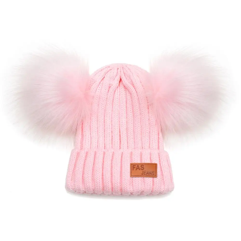 New Pompom Newborn Baby Winter Hats Kids Girls Boys Warm Knit Hat Furry Balls Pompom Solid Warm Cute Lovely Beanie Cap Gifts