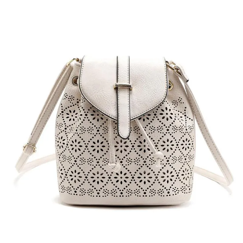 Luxury Hollow Out Shoulder Bags String Women Bucket Bag Designer PU Leather Messenger Bags Women's High Quality Handbags