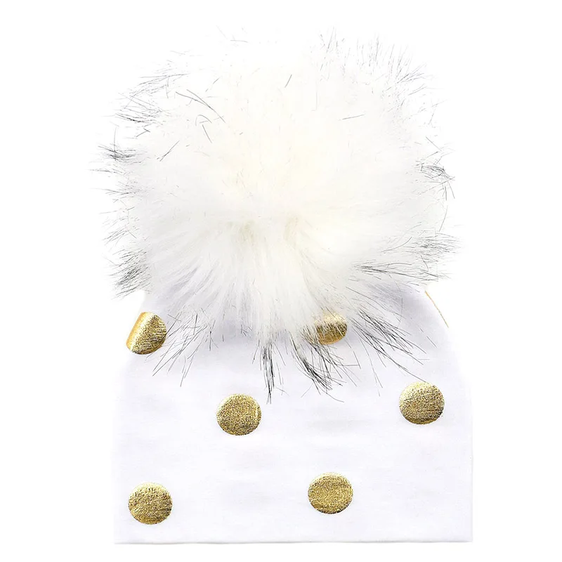 GZHilovingL Brand Newborn Kids Baby Boys Girls Warm Winter Spotted Cotton Beanie Fur Pom Pom Bobble Hat Cap Winter Warm Hat