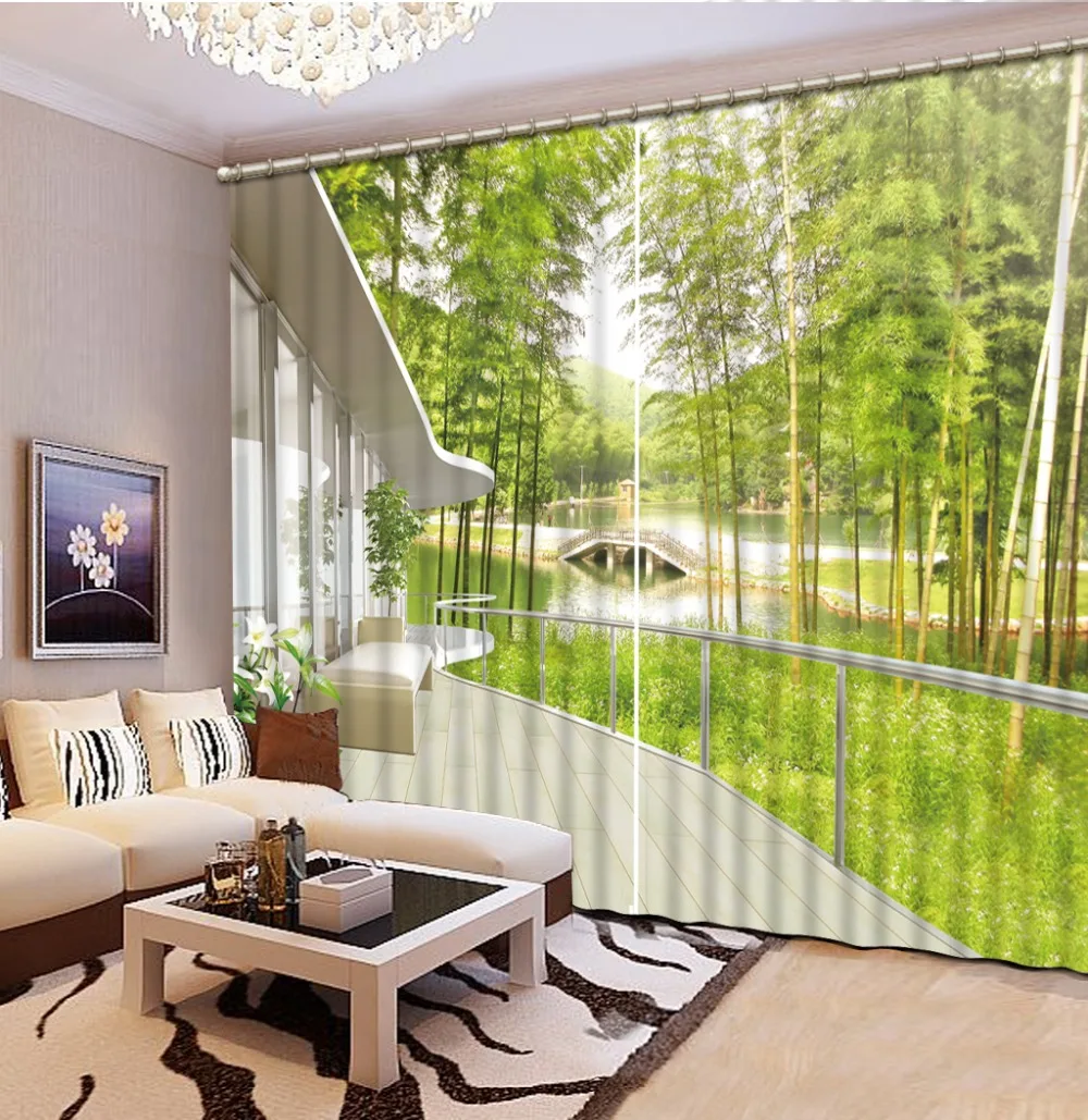 3D Curtain Window Curtain Living Room Balcony Bamboo Forest Park