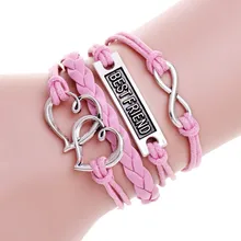 Venda quente melhor amigo pulseiras de couro charm bracelet femme pulseira masculina pulseiras da amizade para as mulheres de jóias 2016