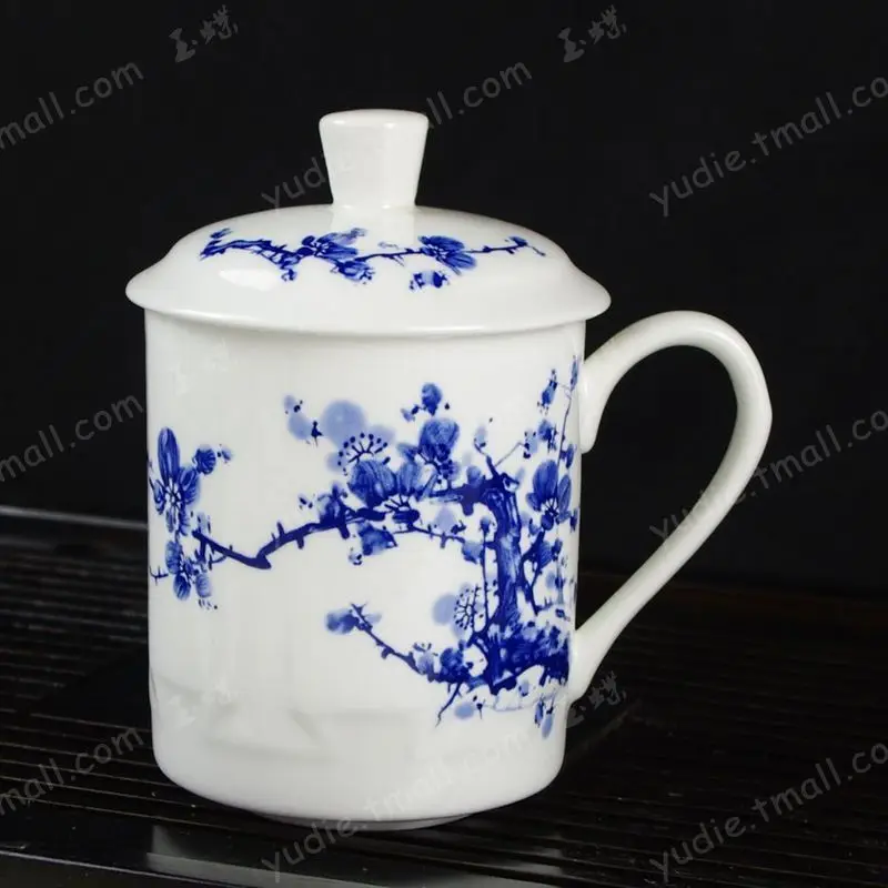 500CC костяного фарфора чайные чашки с крышкой синий и белый чашка для воды офис дома посуда для напитков подарки другу 13