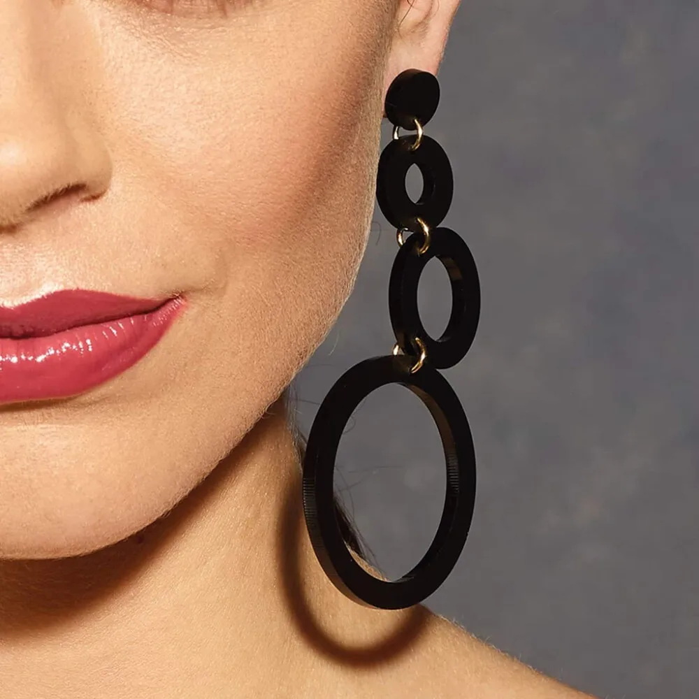 

JAVRICK Trendy Women Jewelry Earrings Acrylic Black Rings Dangle Long Drop Ethnic Fashion Girls