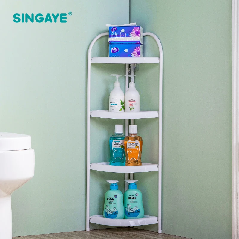 SINGAYE Four Layers Corner Bathroom Organizer Storage Rack Shelf Caster