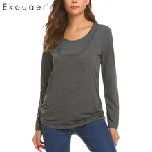 Ekouaer одежда для сна топы для беременных женщин и молодых матерей одежда для сна футболка с двойным слоем круглым вырезом кормящих Топы Женский домашний костюм Прямая поставка одежды