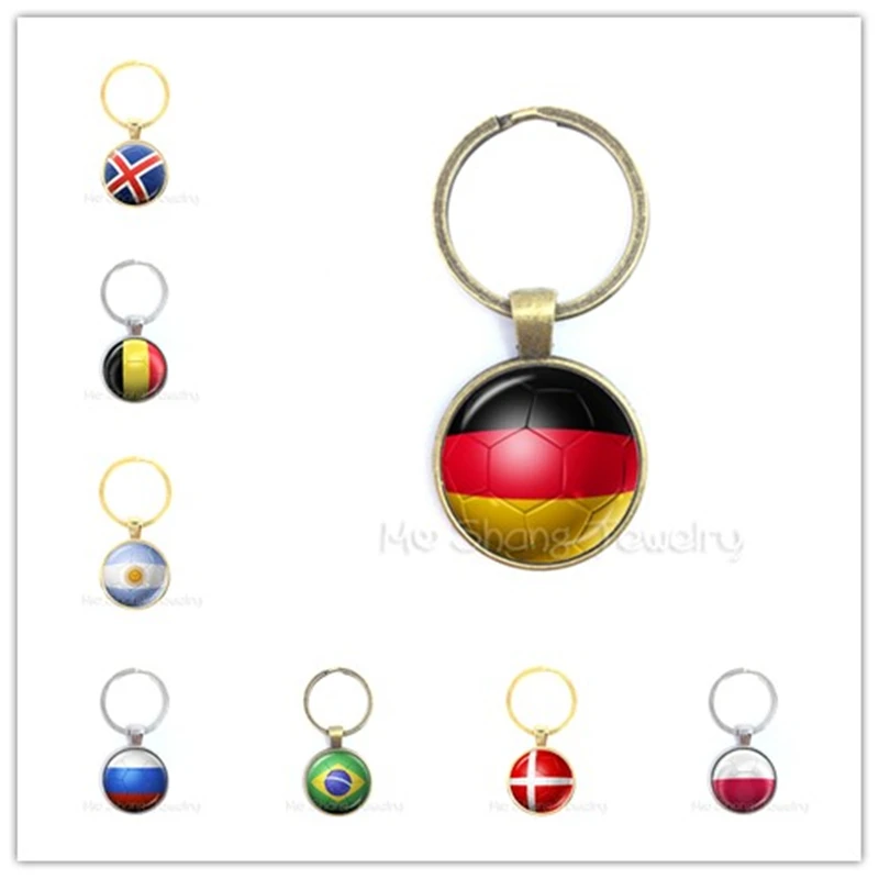 2018 World Cup Keychain Gemstone Flag Charm Keyring Soccer Lover Gift for Him ^^