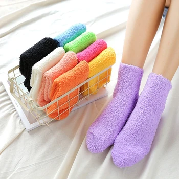 

5pairs Women Girls Pure Color Casual Winter Fluffy Warm Lady Bed Sleep Socks Friendship Gifts