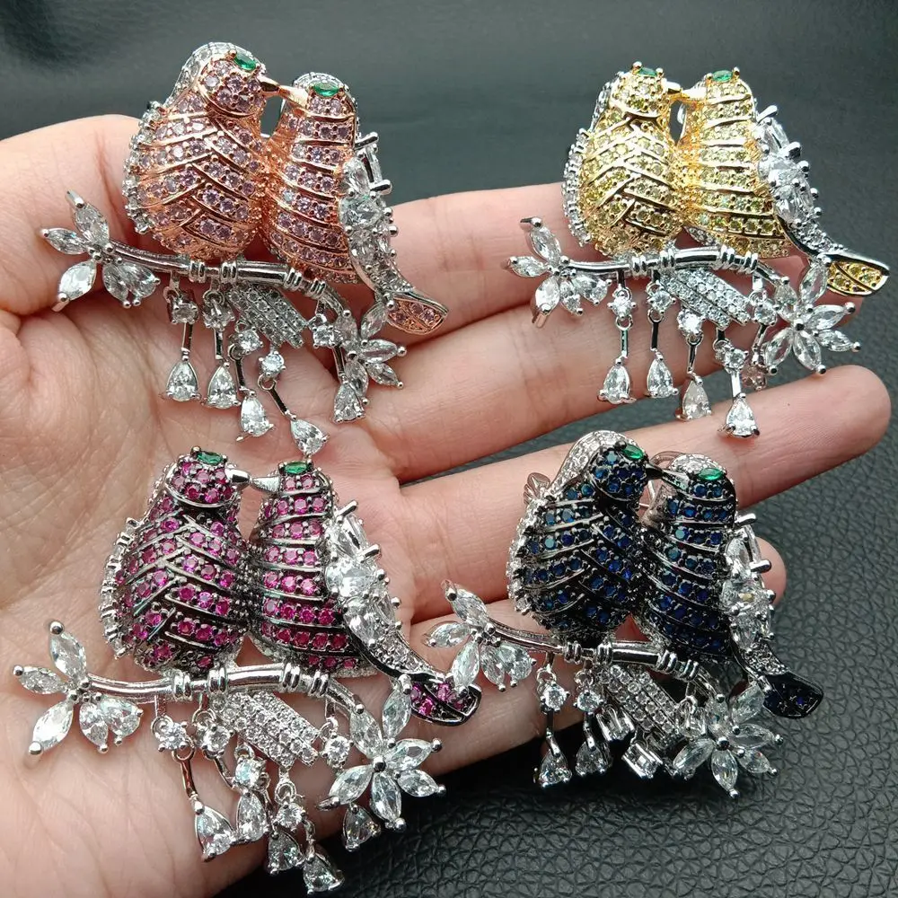 

Women's 44x48mm golden plated Cz micro pave bird brooch