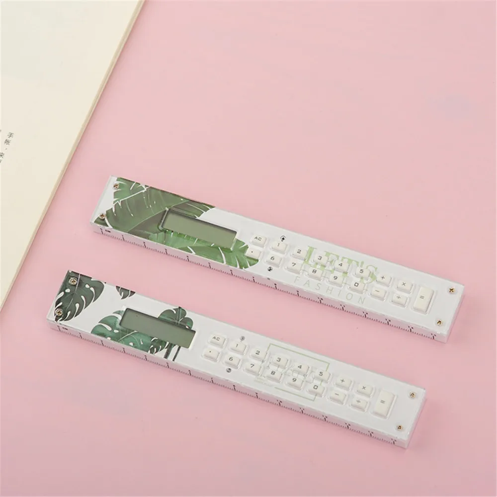 Novelty Green Plants Ruler Calculator Multifunction Straight Precision Measuring Tool Office School Supplies Kawaii Stationery