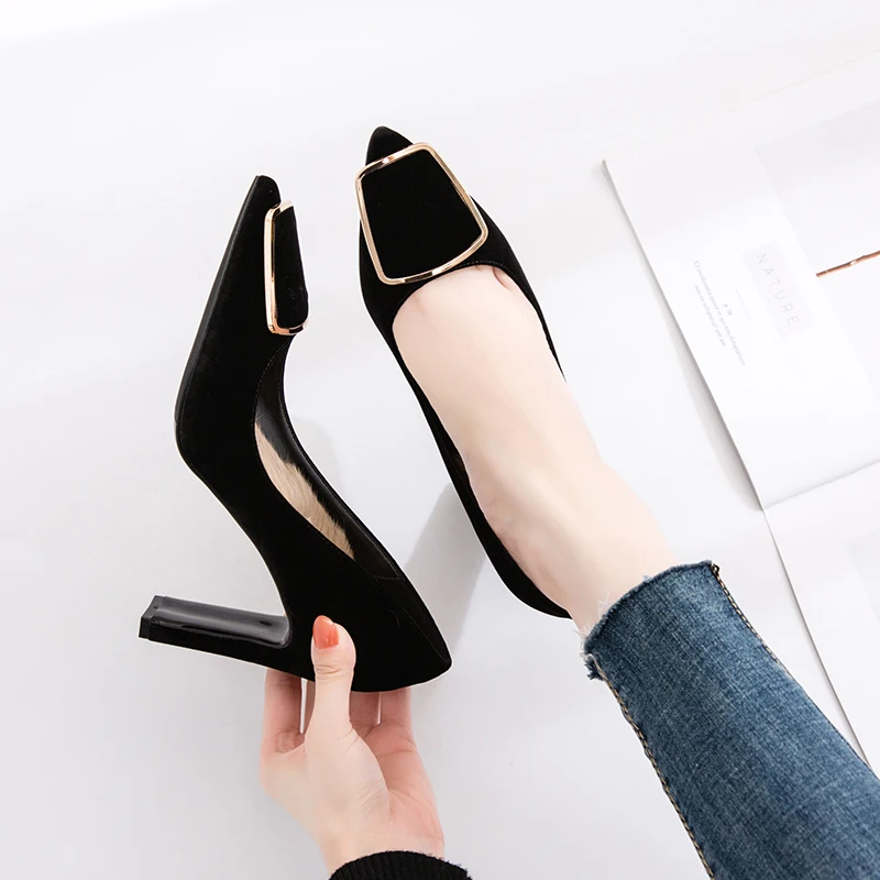 Thick single shoes female 2019 new autumn Korean black pointed high heels...