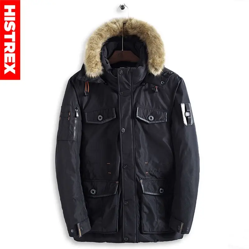 HISTREX модная зимняя куртка для мужчин теплое пальто Модная Повседневная парка средней длины толстое пальто для мужчин для зимы Amry темно-синий 4XL HP343 - Цвет: Черный
