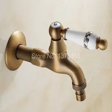 Antique Brass Single Ceramic Flower Pattern Handle washer faucet wall mounted Laundry bathroom Mop Water Tap aav131