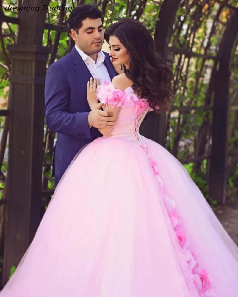 Розовые платья Quinceanera с 3D Цветочные Платья с цветочным принтом; для сладких 16 принцессы с юбкой из тюля; платье для балла маскарада платье для выпускного вечера