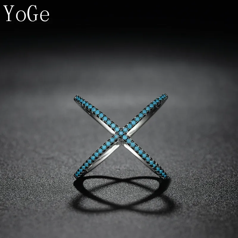 

YoGe statement Jewellery, R0933B Luxury AAA CZ blue stones big X shaped Party&Anniversary&wedding Women's ring